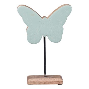 Mango Holz Schmetterling a. Holzbase Enamelfinish, 22x15x5cm, Wolkenblau