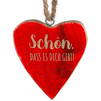 Holz Herzhänger, Weihnachtsschriftzug, 3fa.so., 60 im Glas, 5x5cm, rot