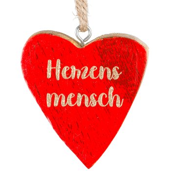 Holz Herzhänger, Weihnachtsschriftzug, 3fa.so., 60 im Glas, 5x5cm, rot