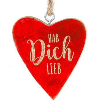 Holz Herzhänger, Weihnachtsschriftzug, 3fa.so., 60 im Glas, 5x5cm, rot