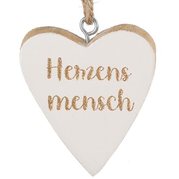 Wooden heart hanger, Christmas lettering, 3 assorted, 60/glass, 5x5cm, white