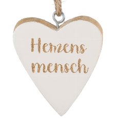 Wooden heart hanger, Christmas lettering, 3 assorted, 60/glass, 5x5cm, white