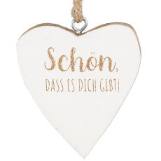 Wooden heart hanger, Christmas lettering, 3 assorted, 60/glass, 5x5cm, white
