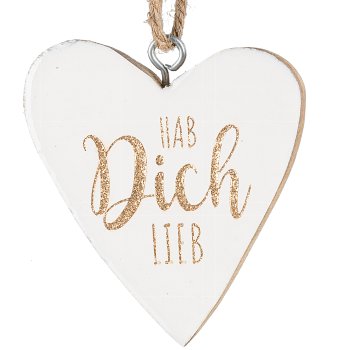Wooden heart hanger, Christmas lettering, 3 assorted, 60/glass, 5x5cm, white