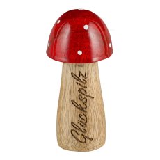 Holz Pilz, m.Schriftzug, GLÜCKSPILZ 10x5cm, Rot