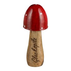 Wooden mushroom, w.lettering, GLÜCKSPILZ 12x5cm, red