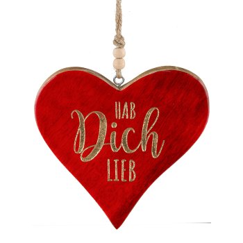 Wooden heart, hanger, enamel, w.lettering 14x14,5x1,5cm, red