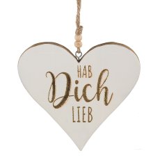 Wooden heart, hanger, enamel, w.lettering 14x14,5x1,5cm, white