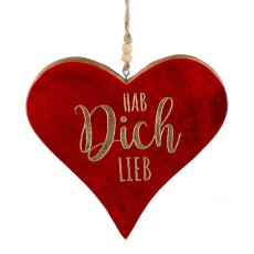 Wooden heart, hanger, enamel, w.lettering 19x18,5x1,5cm, red
