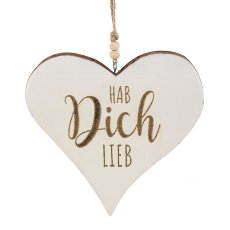 Wooden heart, hanger, enamel, w.lettering 19x18,5x1,5cm, white