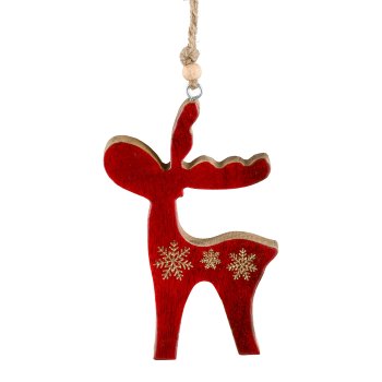 Wooden deer, hanger, enamel, w.decor 15x11x1,5cm, red