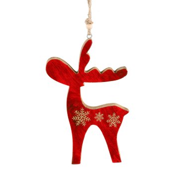 Holz Hirsch, Hänger, Enamel, m.Dekor 20x14x1,5cm, Rot