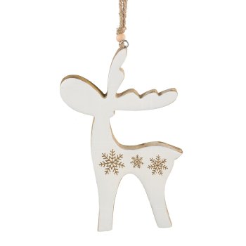 Wooden deer, hanger, enamel, w.decor 20x14x1,5cm, white