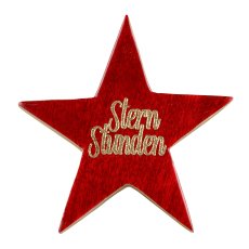 Wooden star, standing, enamel, w.lettering 15x14x4cm, red