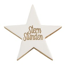 Wooden star, standing, enamel, w.lettering 15x14x4cm, white