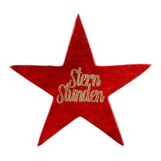 Wooden star, standing, enamel, w.lettering 20x20x4cm, red