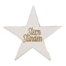 Wooden star, standing, enamel, w.lettering 20x20x4cm, white