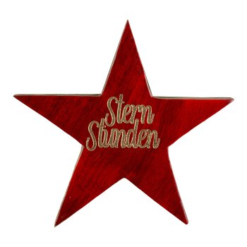 Holz Stern, stehend, Enamel, m.Schriftzug 25x25x4cm, Rot
