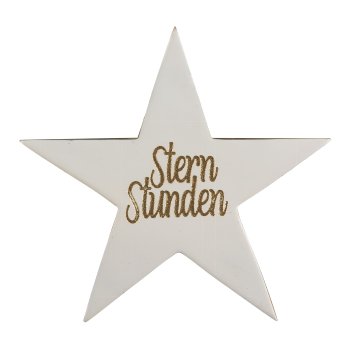 Wooden star, standing, enamel, w.lettering 25x25x4cm, white