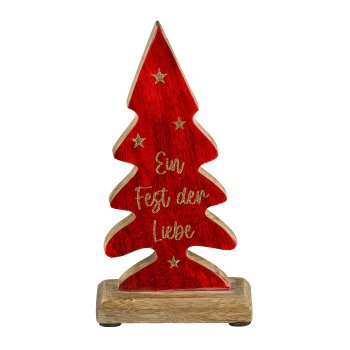 Holz Baum, auf Fuß, Enamel, m.Schriftzug 20x10x5cm, Rot