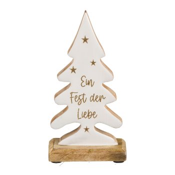 Wooden tree, on foot, enamel, w.lettering 20x10x5cm, white