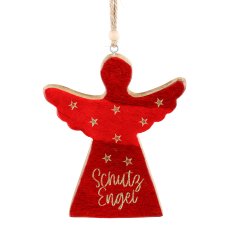 Wooden angel, hanger, enamel, w.lettering 14x13x1,5cm, red