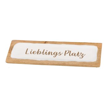 Wooden plate rectangular, enamel, w.lettering 35x11,5x1,5cm, white