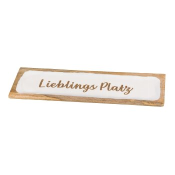 Wooden plate rectangular, enamel, w.lettering 46x14x1,5cm, white