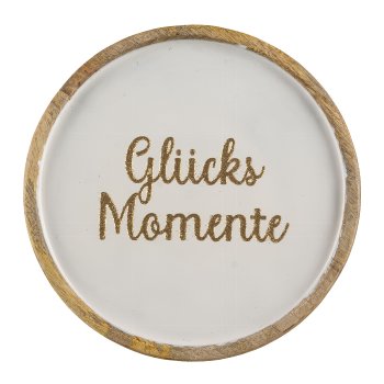 Wooden plate round, enamel, w.lettering 20x20x2,5cm, white