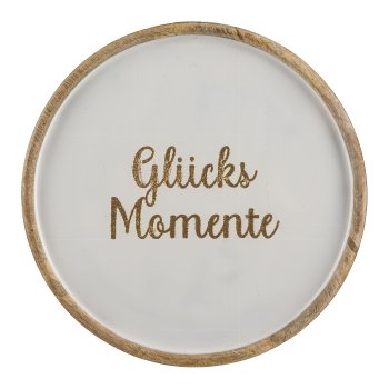 Holz Teller rund, Enamel, m.Schriftzug 25x25x2,5cm, Weiß