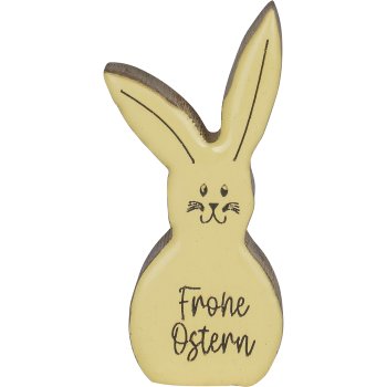 Wooden decorative rabbit FROHE OSTERN, 8x4.5x2cm, light yellow