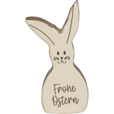 Wooden decorative rabbit FROHE OSTERN, 8x4.5x2cm, vanilla