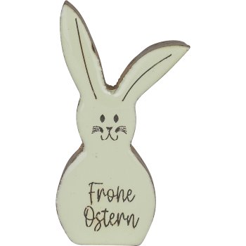Wooden decorative rabbit FROHE OSTERN, 8x4.5x2cm, light green
