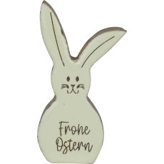 Wooden decorative rabbit FROHE OSTERN, 8x4.5x2cm, light green
