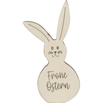 Wooden decorative rabbit FROHE OSTERN, 15x7.5x2cm, vanilla