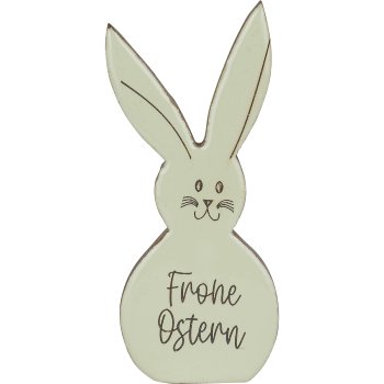 Wooden decorative rabbit FROHE OSTERN, 15x7.5x2cm, light green