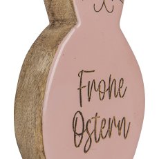 Holz Dekohase FROHE OSTERN, 21x10x2,5cm, hellrosa