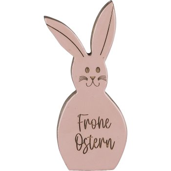 Wooden decorative rabbit FROHE OSTERN, 21x10x2.5cm, light pink