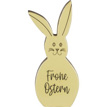 Wooden decorative rabbit FROHE OSTERN, 21x10x2.5cm, light yellow