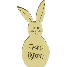 Wooden decorative rabbit FROHE OSTERN, 21x10x2.5cm, light yellow