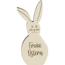 Wooden decorative rabbit FROHE OSTERN, 21x10x2.5cm, vanilla