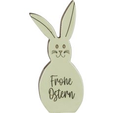 Wooden decorative rabbit FROHE OSTERN, 21x10x2.5cm, light green