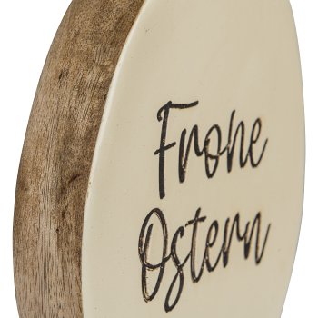 Holz Deko Ei FROHE OSTERN, stehend, 9x7x2,5cm, vanille