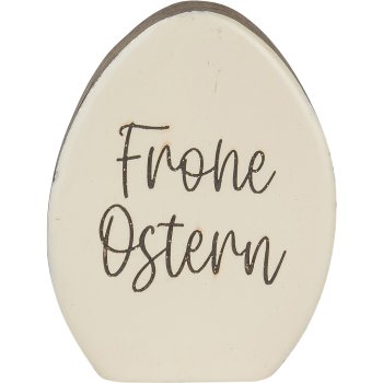 Holz Deko Ei FROHE OSTERN, stehend, 9x7x2,5cm, vanille