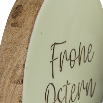Holz Deko Ei FROHE OSTERN, stehend, 9x7x2,5cm, hellgrün