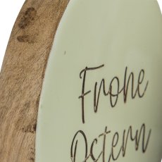 Holz Deko Ei FROHE OSTERN, stehend, 9x7x2,5cm, hellgrün