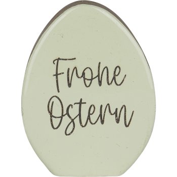 Holz Deko Ei FROHE OSTERN, stehend, 9x7x2,5cm, hellgrün