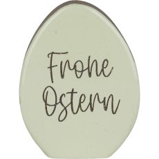 Holz Deko Ei FROHE OSTERN, stehend, 9x7x2,5cm, hellgrün