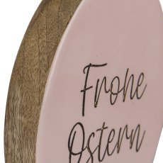 Holz Deko Ei FROHE OSTERN, stehend, 15x12x3cm, hellrosa