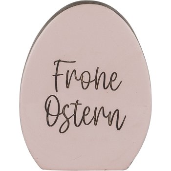 Holz Deko Ei FROHE OSTERN, stehend, 15x12x3cm, hellrosa